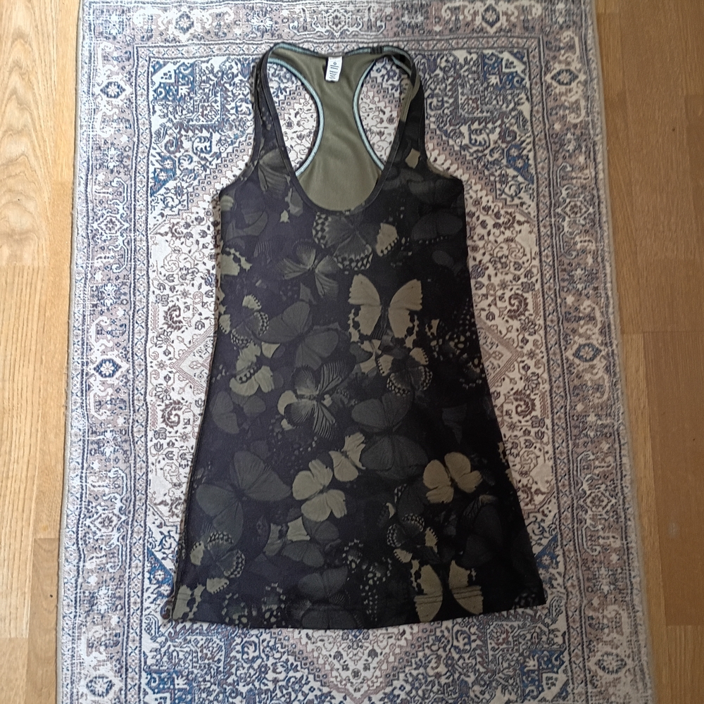Lululemon Athletica Sz 2 Cool Racerback Tank Top Biggie So Fly Butterfly Fatigue